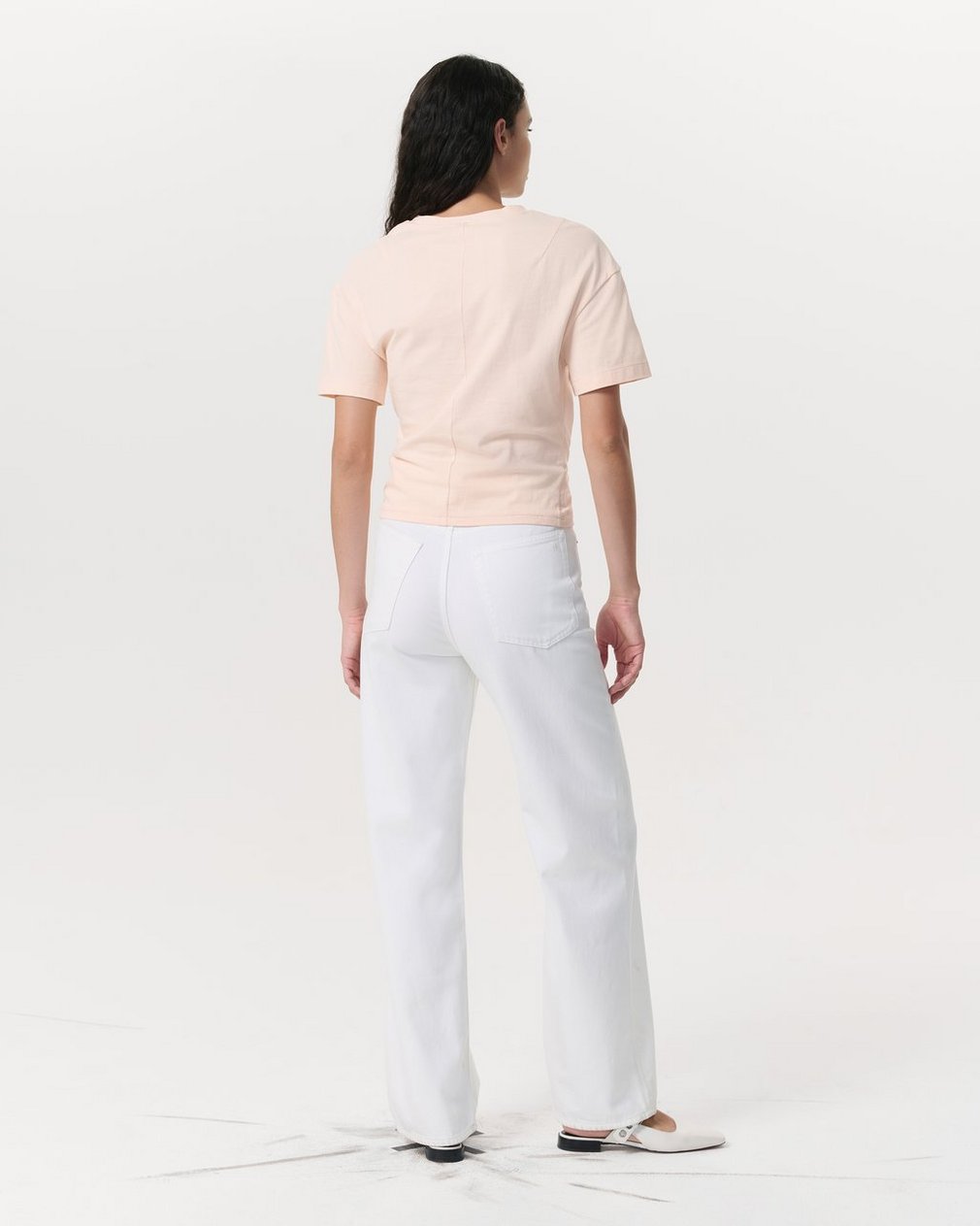 Mica Twist-Detail Draped Cotton T-Shirt - Peach - Image 5