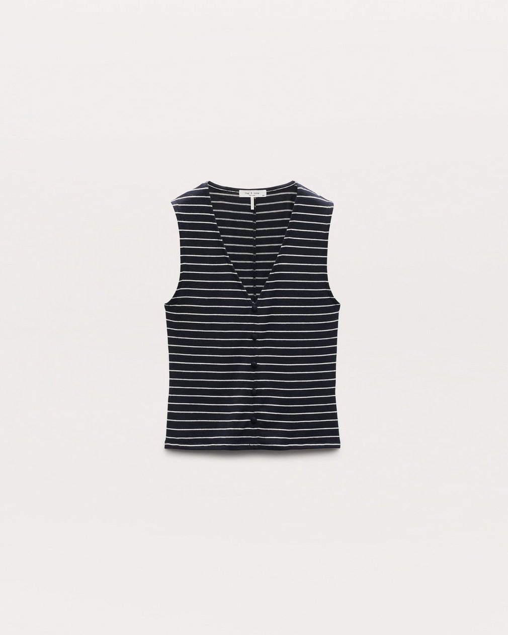 Knit Striped Button Tank Top - Navy Multi - Image 2