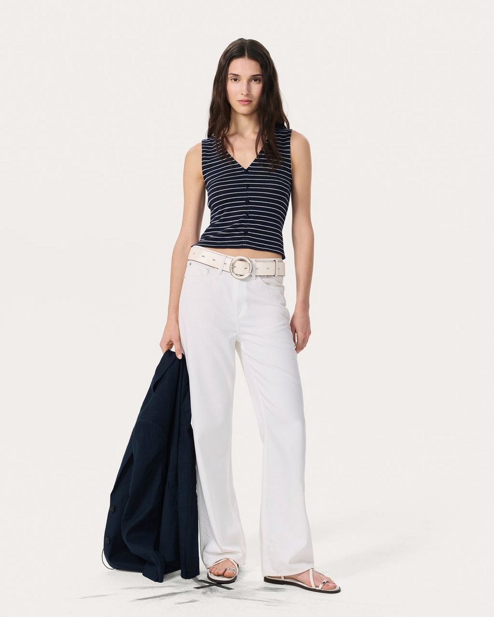 Knit Striped Button Tank Top - Navy Multi - Image 3