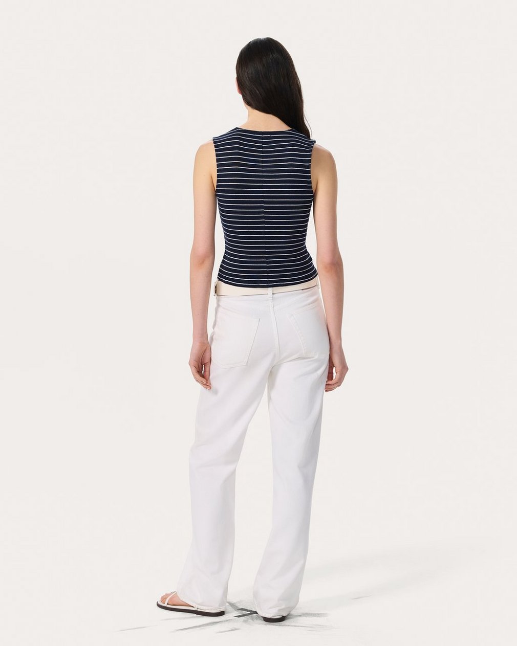 Knit Striped Button Tank Top - Navy Multi - Image 6