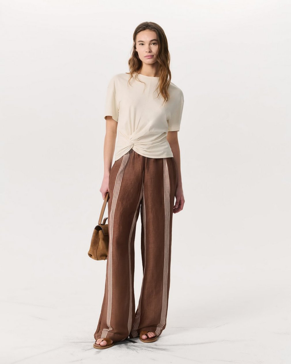 Mica Twist-Detail Draped Cotton T-Shirt - Ivory - Image 4
