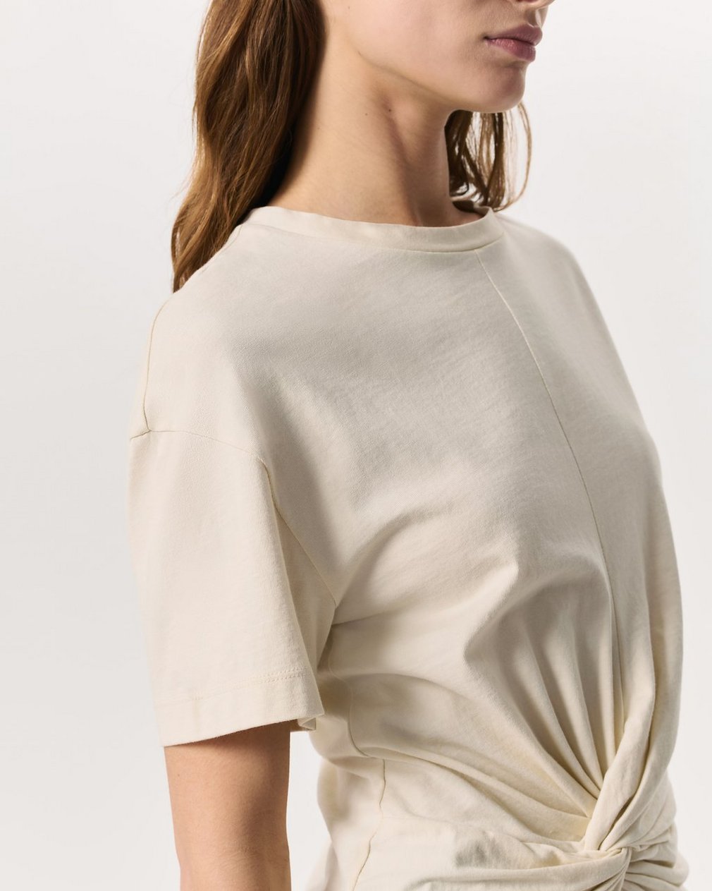 Mica Twist-Detail Draped Cotton T-Shirt - Ivory - Image 6