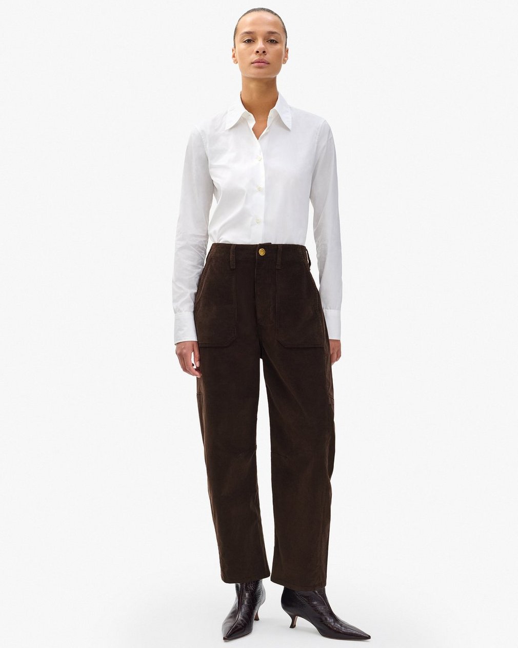 Charlie Ankle Barrel Corduroy Pants - Dark Brown