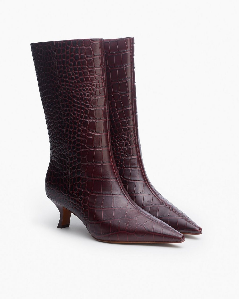 Mott Embossed Leather Boots - Bordeaux Croc - Image 3