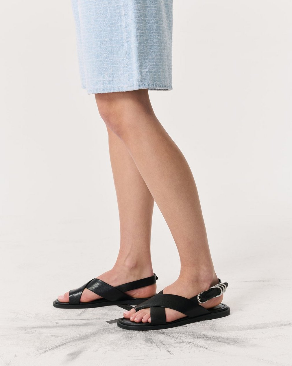 Gia Leather Crossover Sandals - Black - Image 2