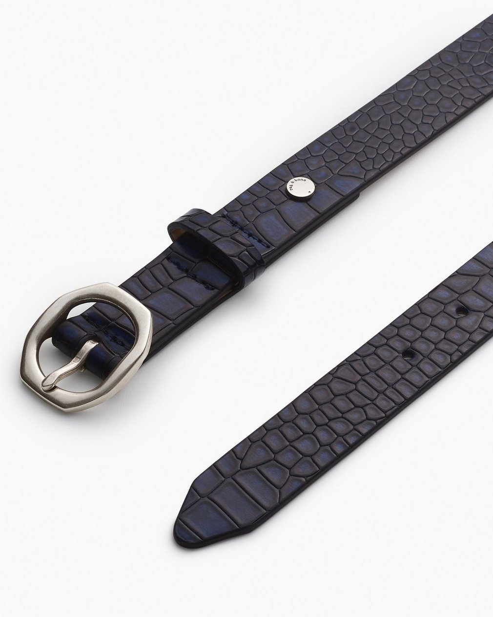 Small Audrey Leather Belt - Indigo Croc - Image 3