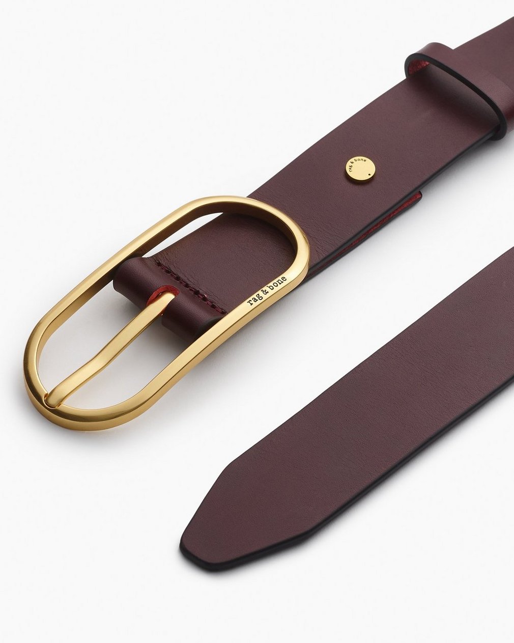 Rounded Rebound Leather Belt - Bordeaux - Image 3