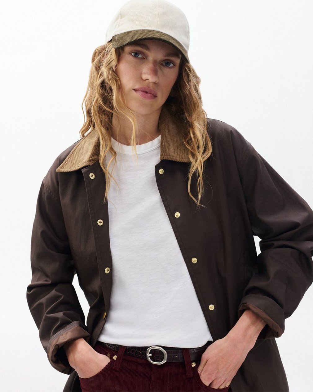 Harlow Corduroy Baseball Cap - Ecru Olive Corduroy - Image 2