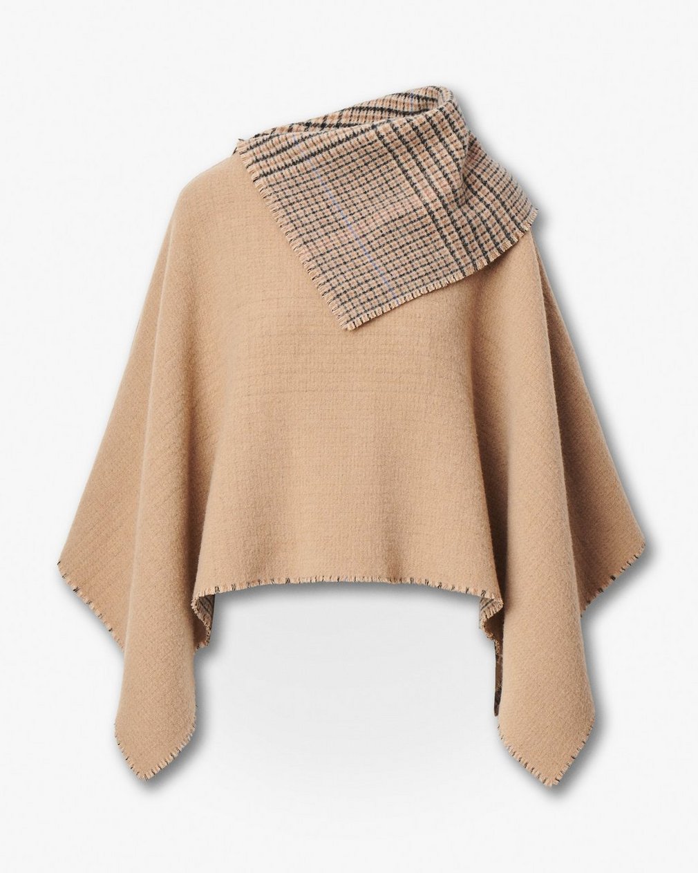 Wendy Reversible Cowl Poncho - Camel Plaid - Image 2