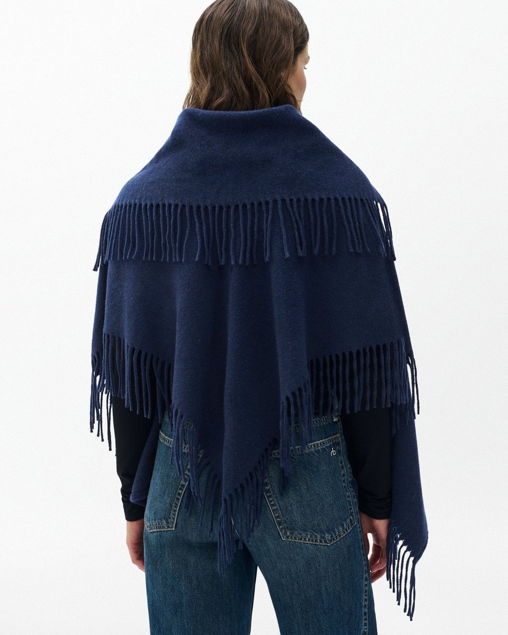 Darcey Italian Wool Cowl Poncho - Navy - Image 6