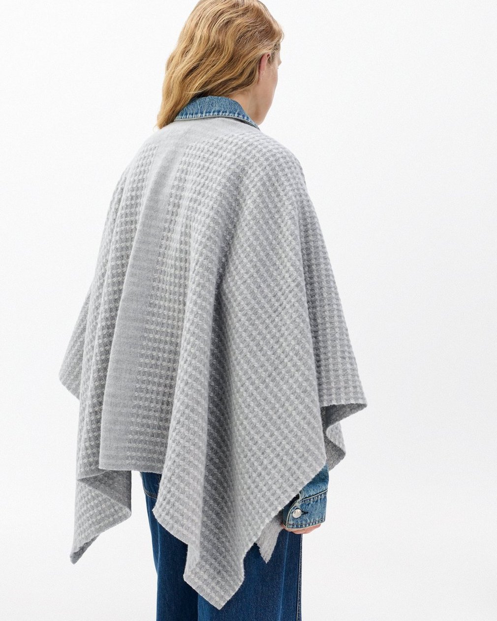 Joni Waffle-Knit Wool Poncho - Grey - Image 5