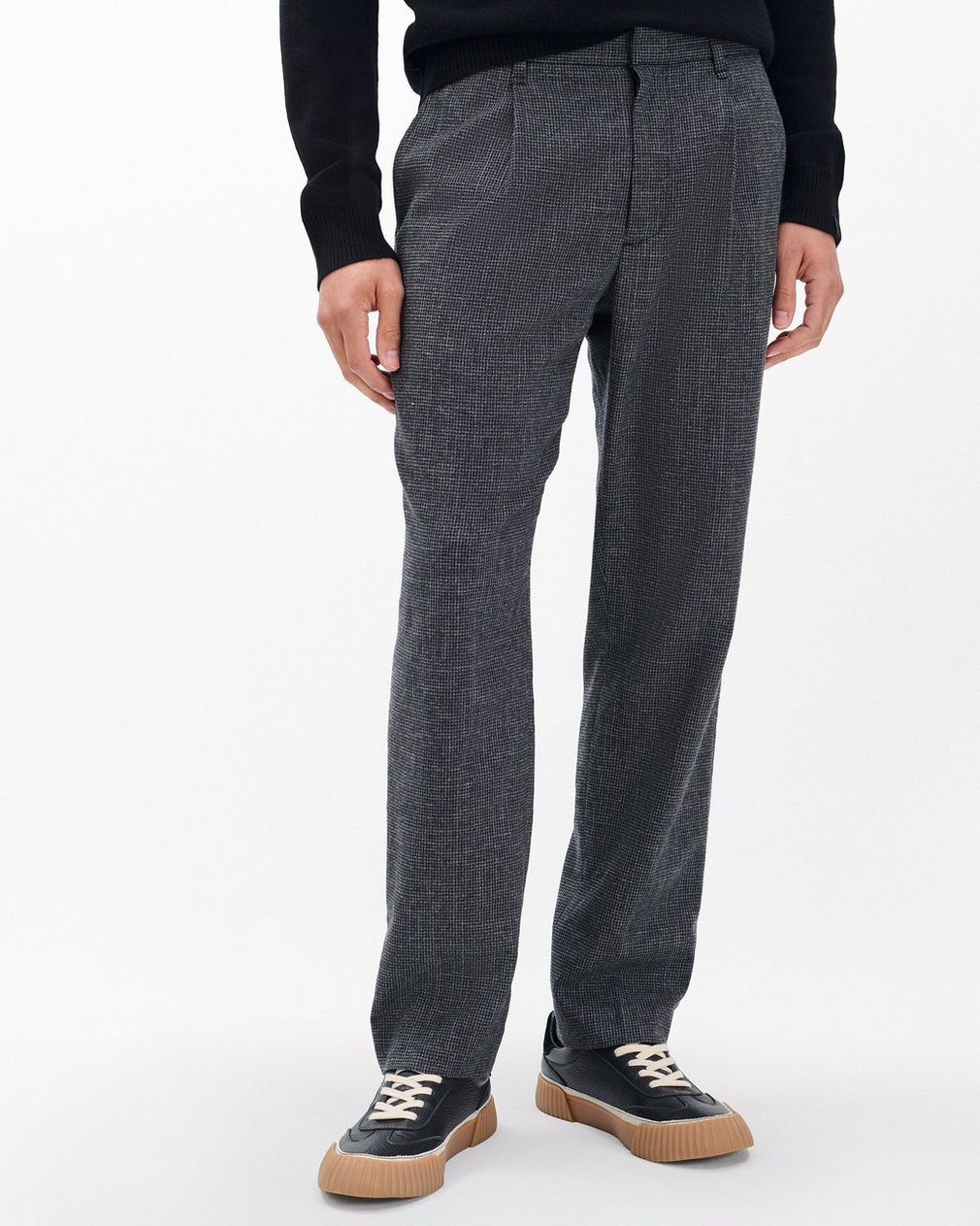 Evan Pleated Italian Houndstooth Trousers - Black/Grey - Image 4