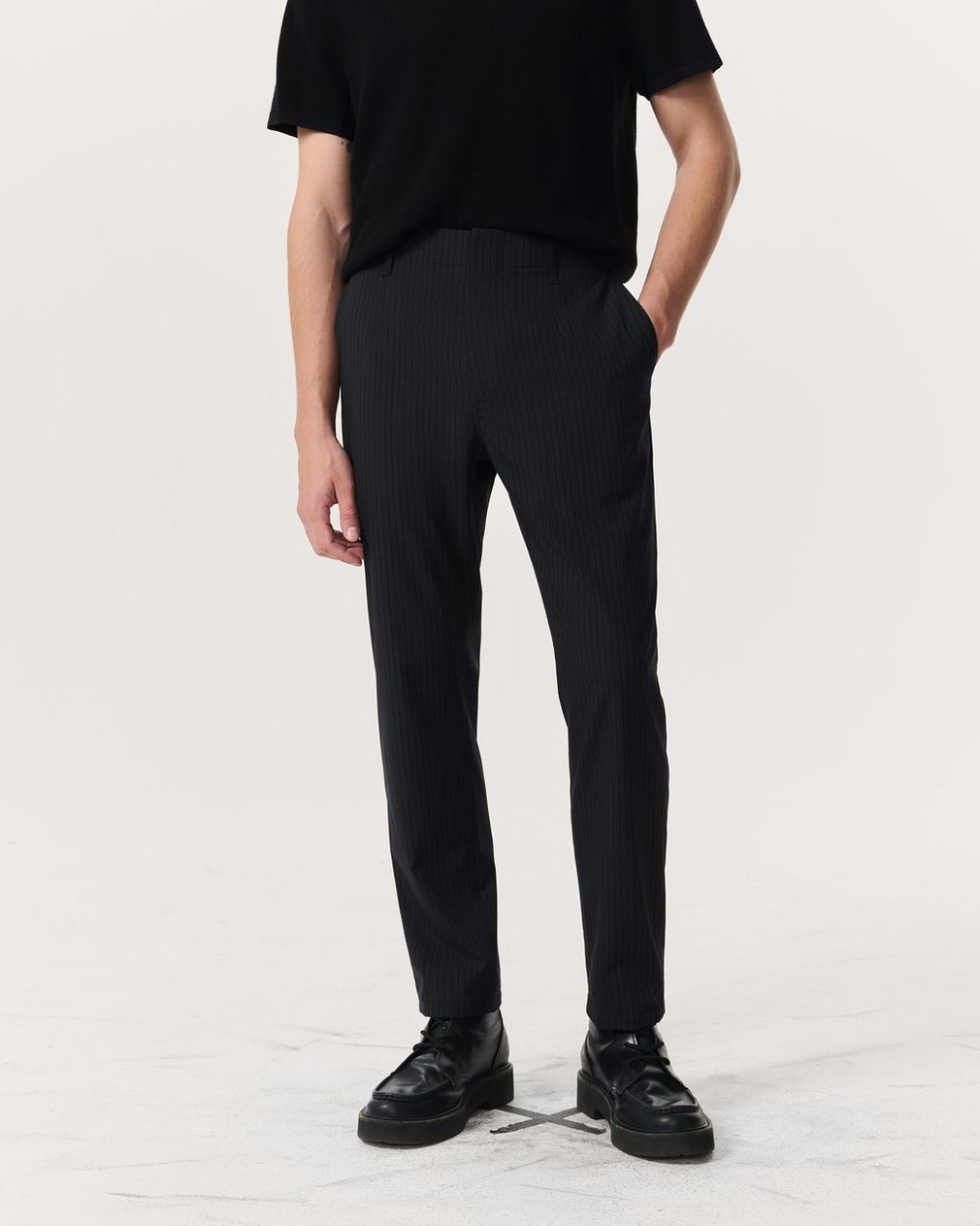 Lennox Pinstripe Italian Wool-Blend Trousers - Black - Image 3