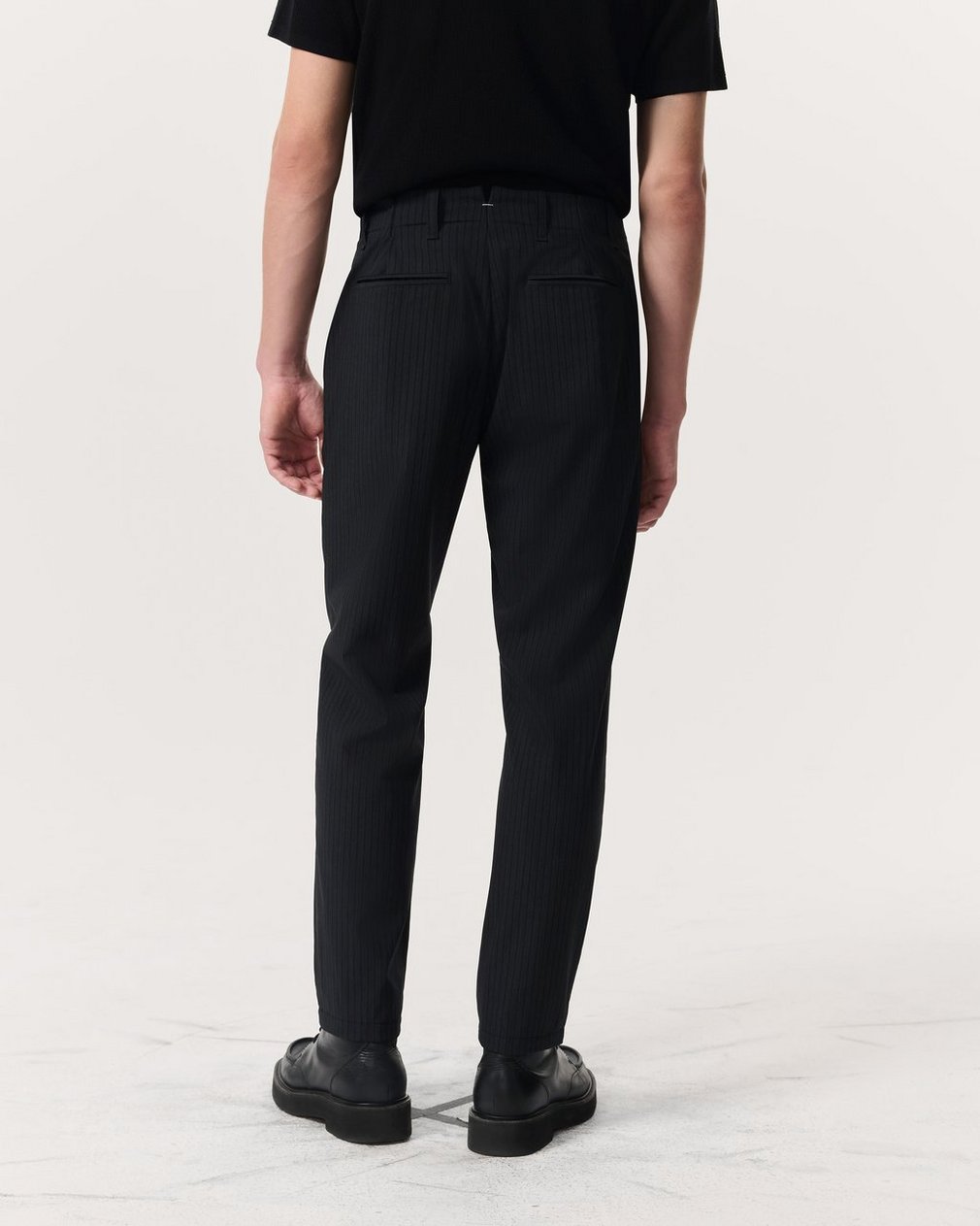 Lennox Pinstripe Italian Wool-Blend Trousers - Black - Image 5