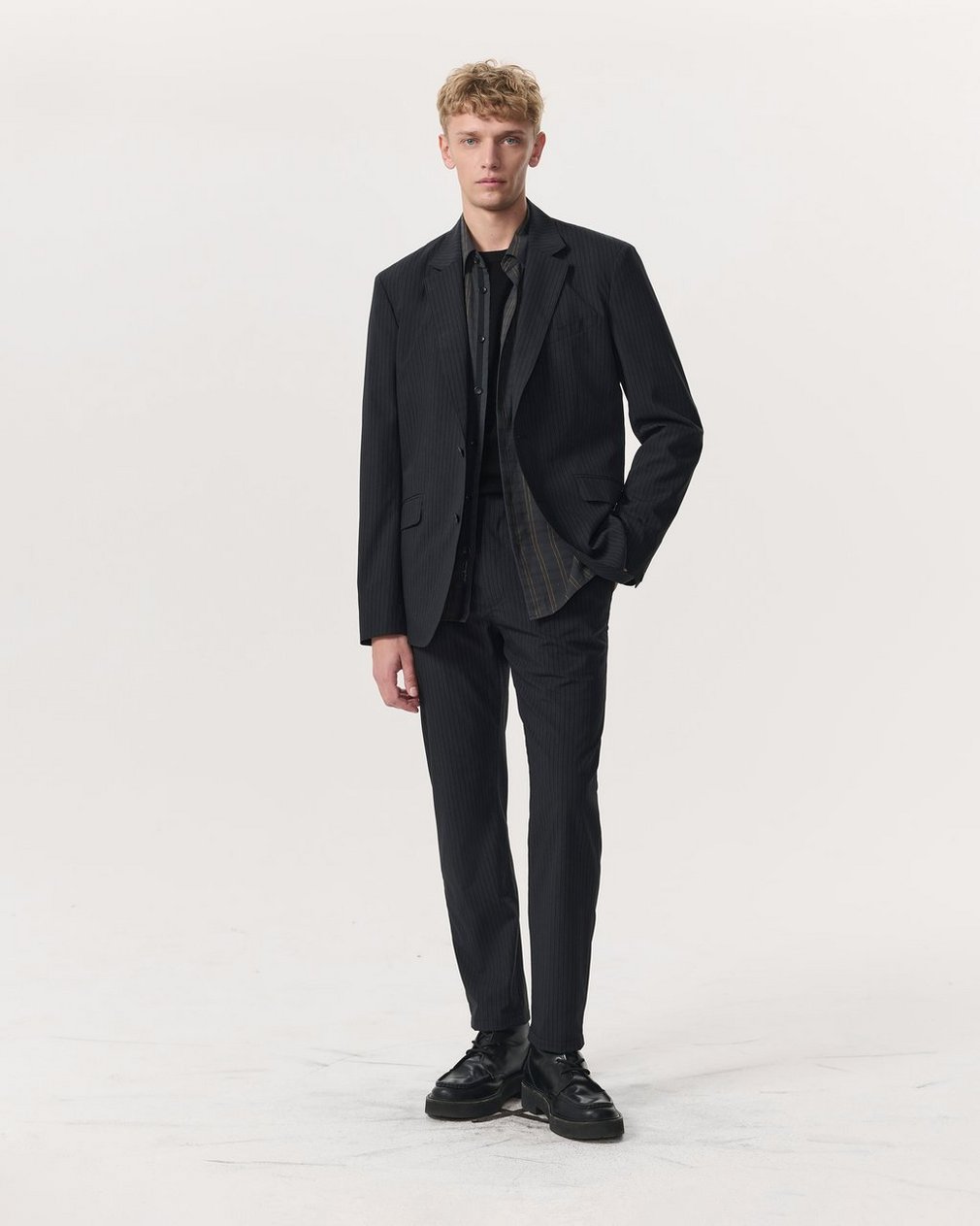 Lennox Pinstripe Italian Wool-Blend Trousers - Black - Image 8