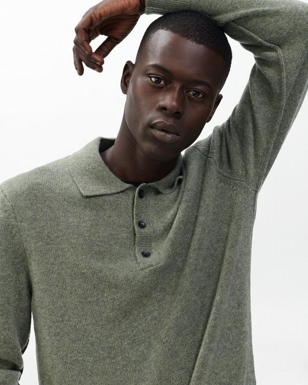 Declan Cashmere Polo Sweater - Army - Image 6