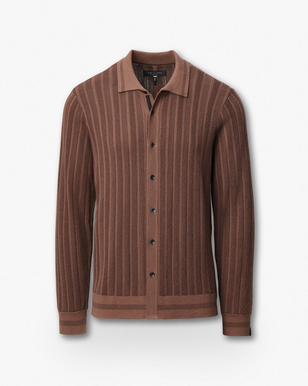 Harvey Ribbed Knit Shirt - Coffee - Image 2