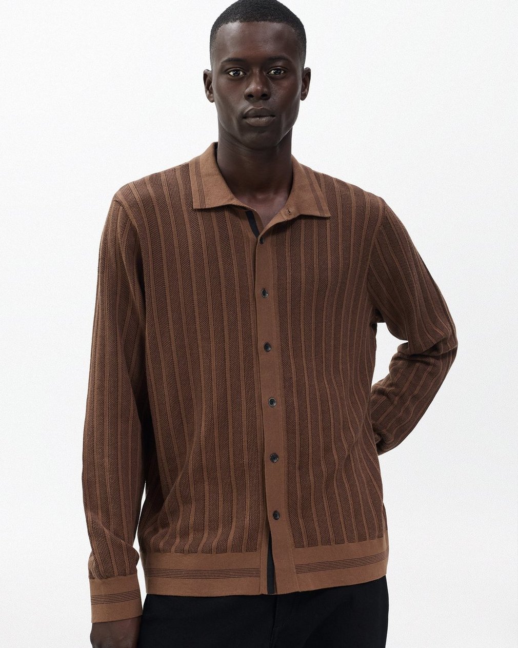 Harvey Ribbed Knit Shirt - Coffee - Image 5