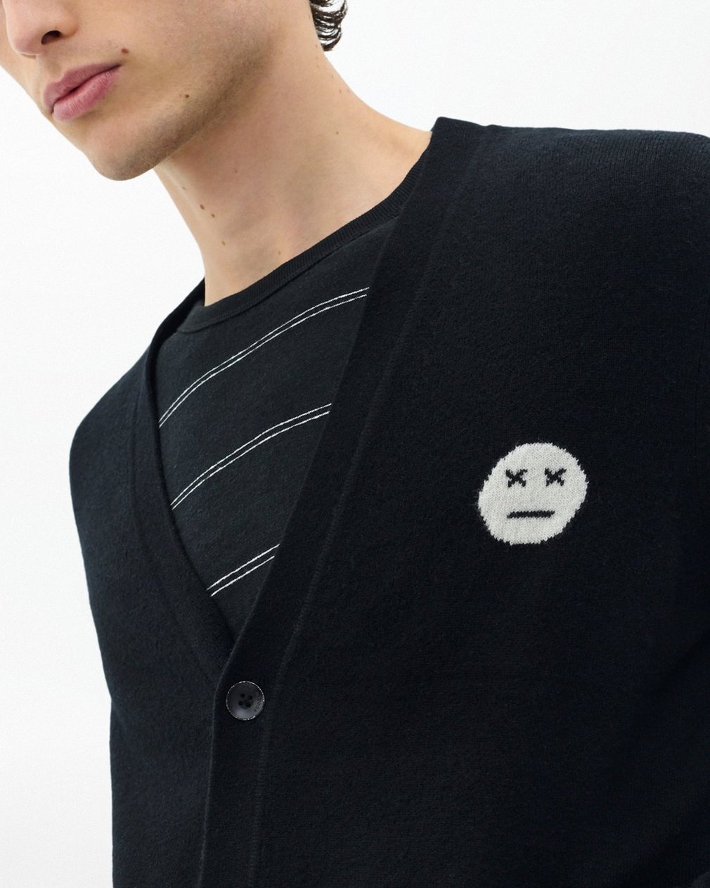 Sour Face Wool Cardigan - Black - Image 4