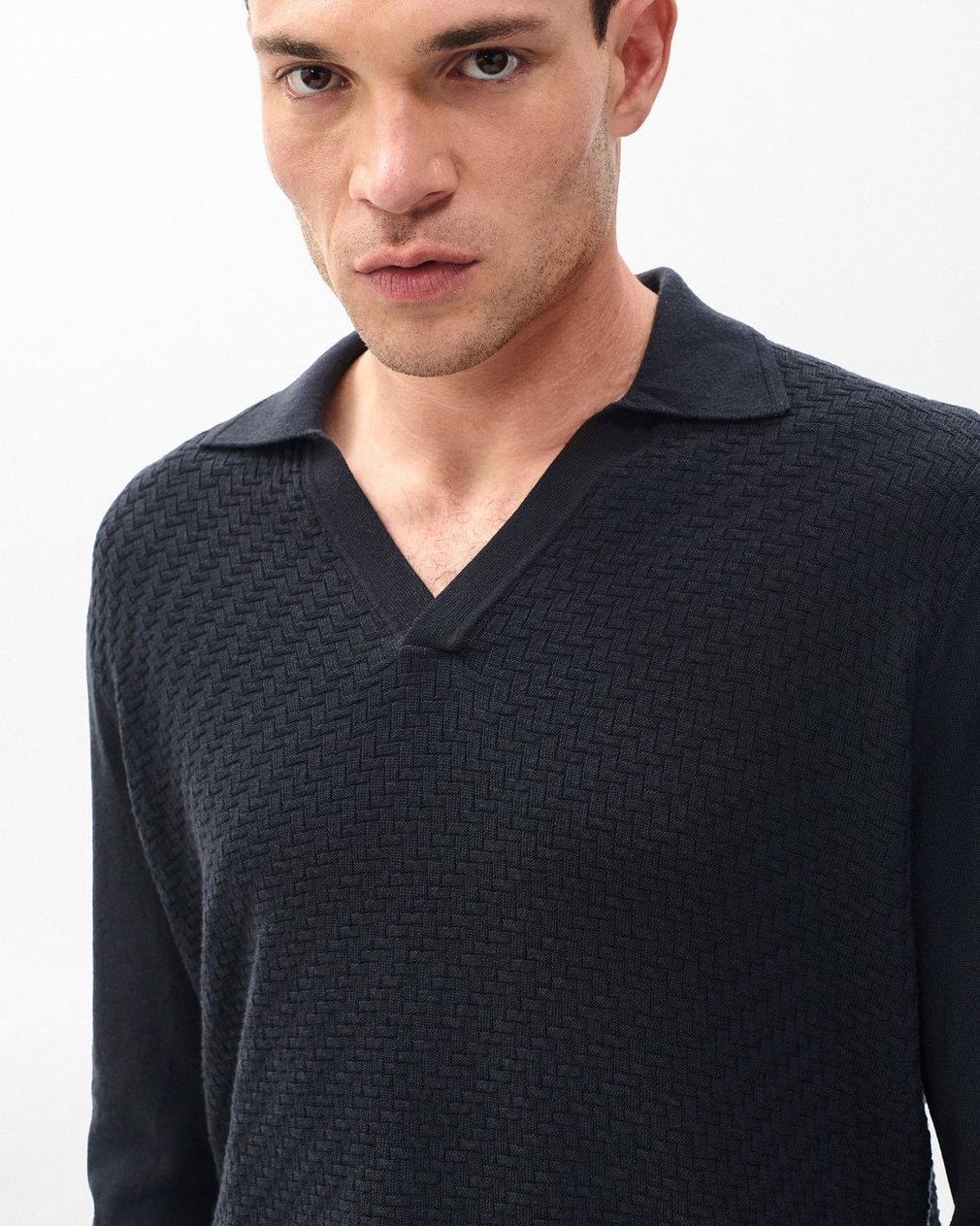 Charles Johnny Collar Wool Polo - Washed Black - Image 4