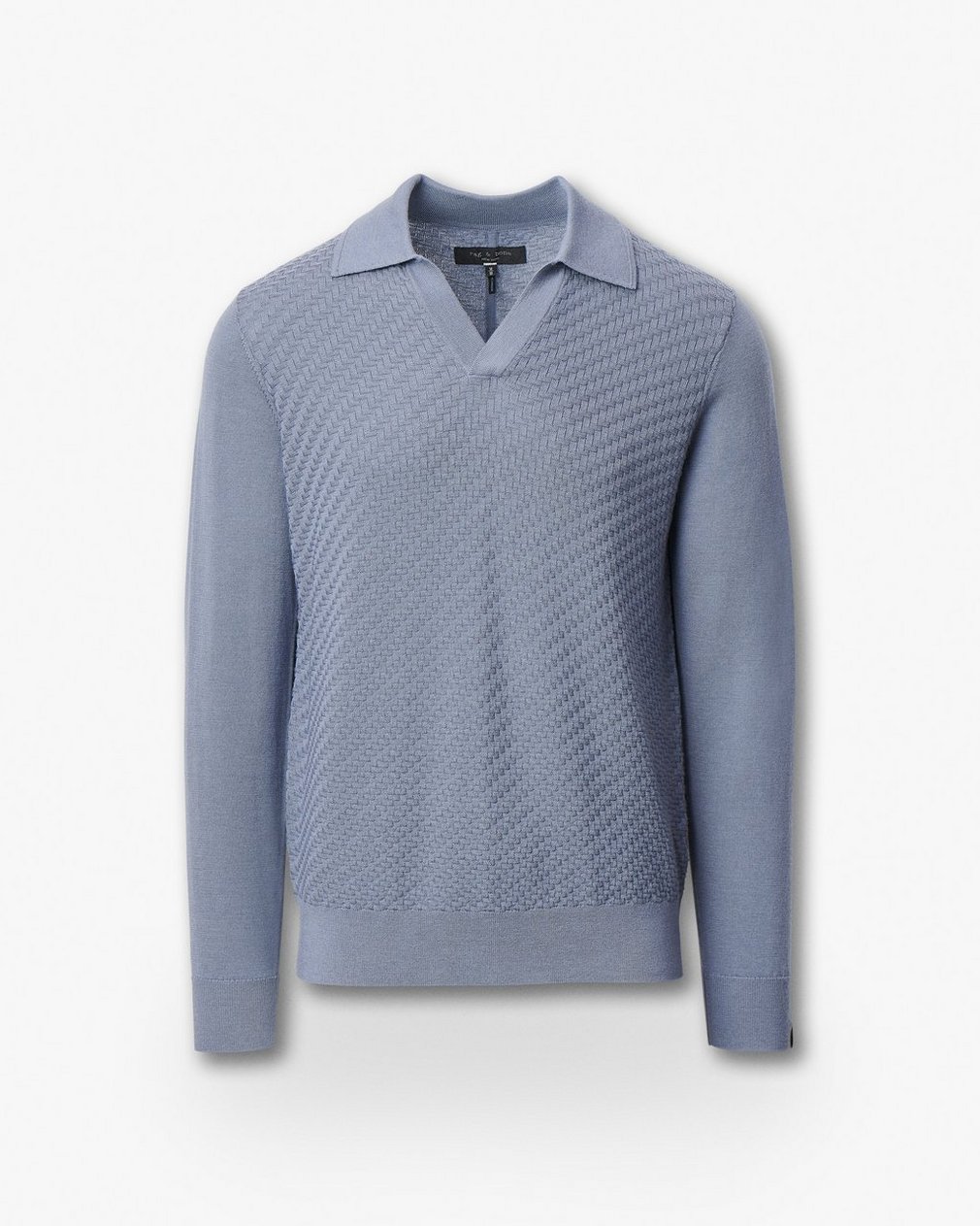 Charles Johnny Collar Wool Polo - Blue - Image 2