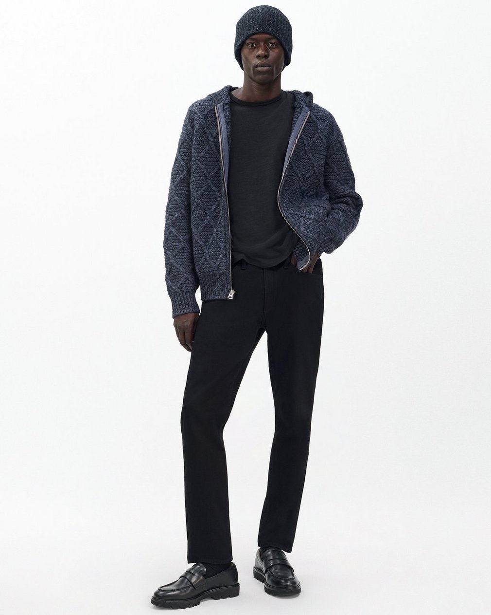 Cable-Knit Full-Zip Hoodie - Navy Multi - Image 3