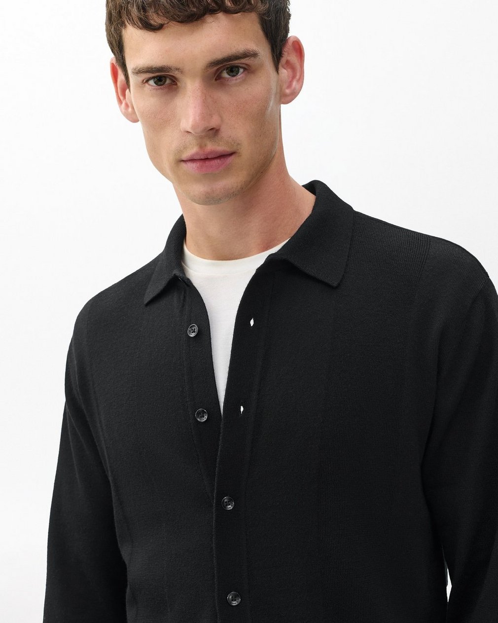 Crawford Wool-Cashmere Knit Shirt - Black - Image 5