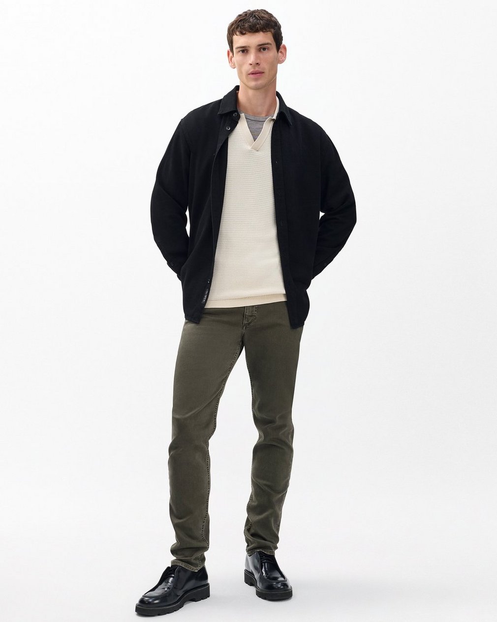 Harvey Knit Johnny Collar Polo - Desert Sand - Image 3