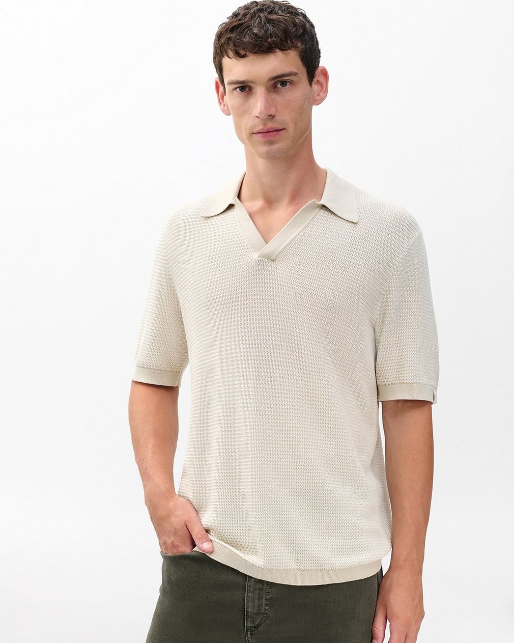 Harvey Knit Johnny Collar Polo - Desert Sand - Image 4