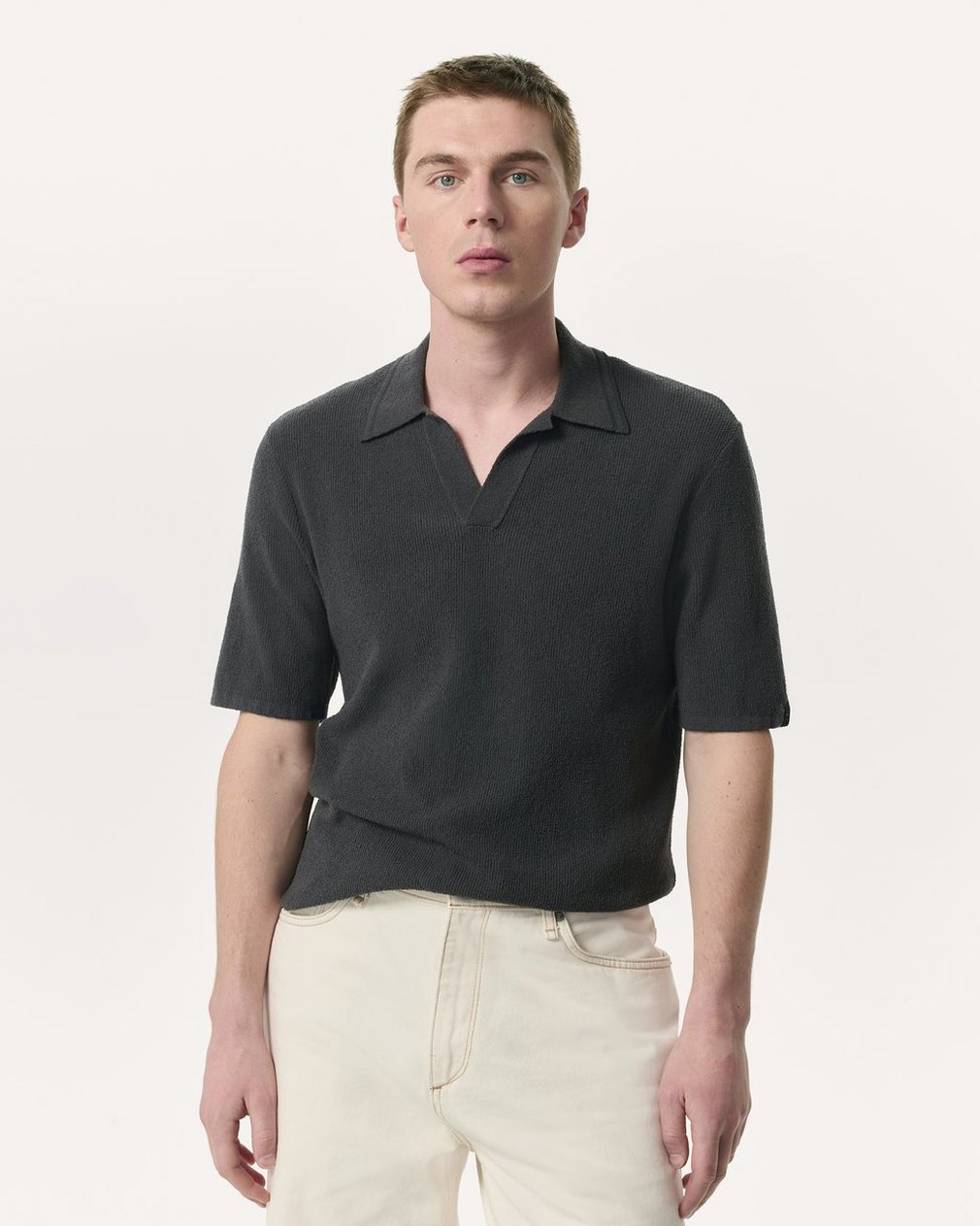 Zuma Johnny Collar Knit Polo Shirt - Dark Grey - Image 2