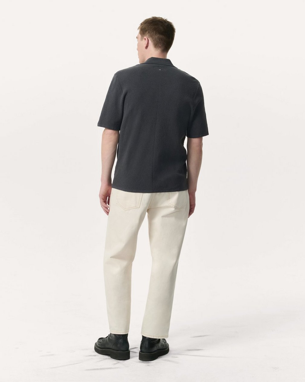 Zuma Johnny Collar Knit Polo Shirt - Dark Grey - Image 5