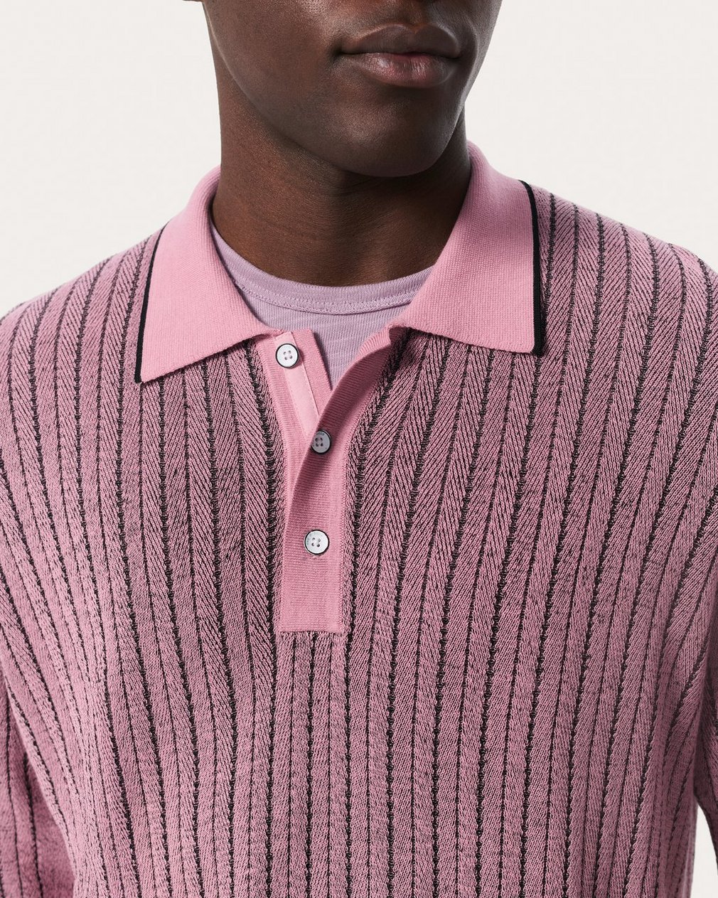 Harvey Striped Knit Polo Shirt - Grape - Image 4