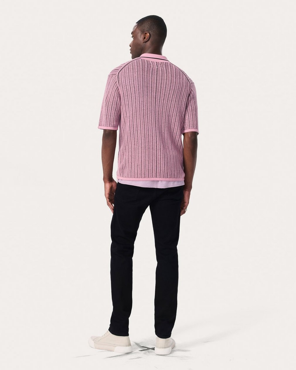 Harvey Striped Knit Polo Shirt - Grape - Image 6