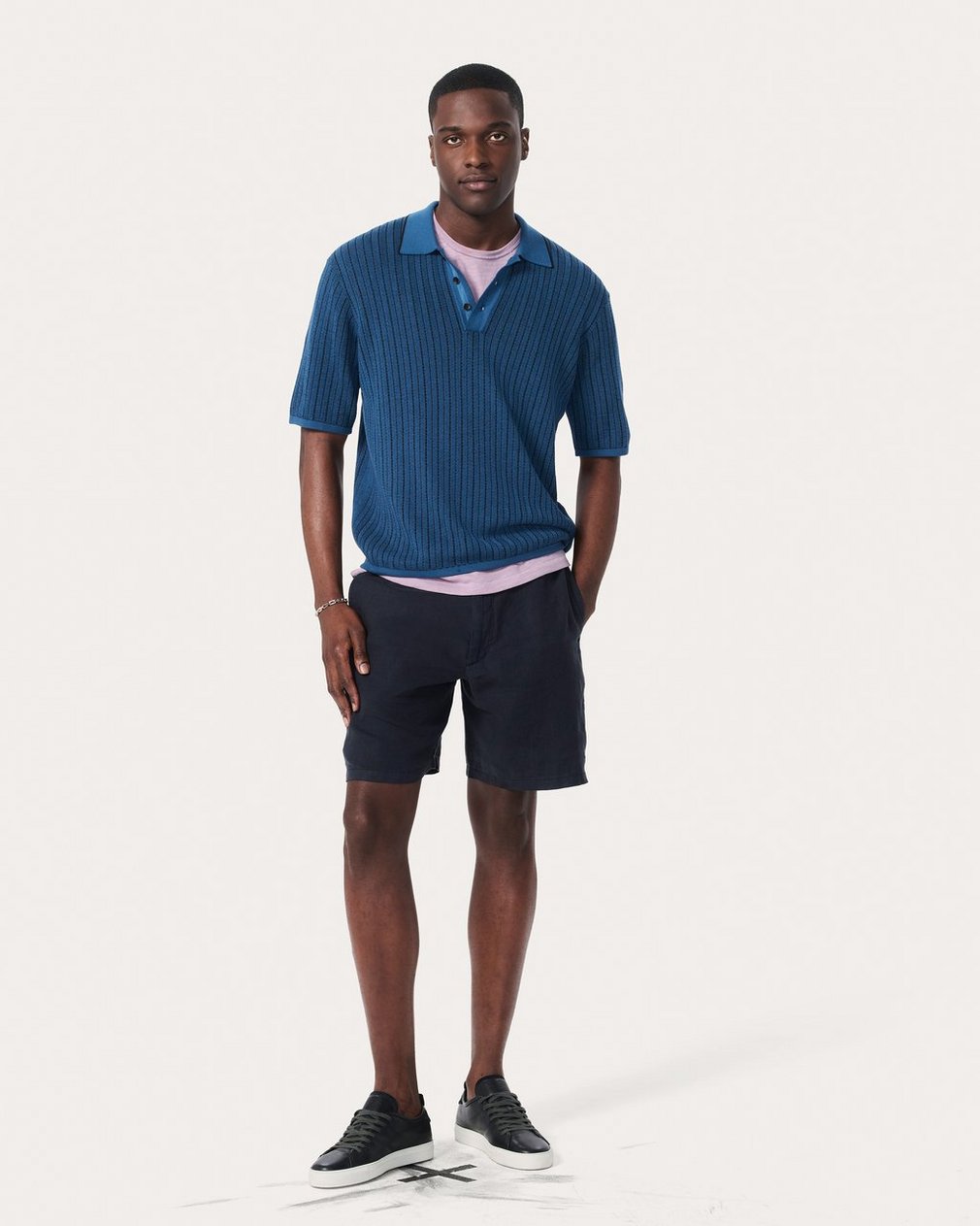 Harvey Striped Knit Polo Shirt - Moonlight - Image 3