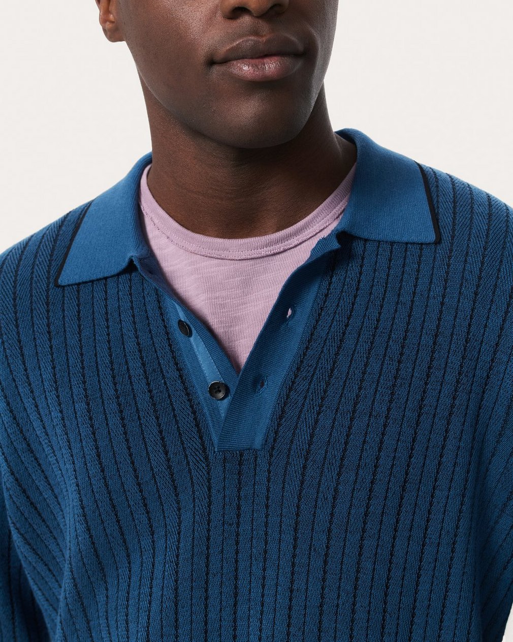 Harvey Striped Knit Polo Shirt - Moonlight - Image 4