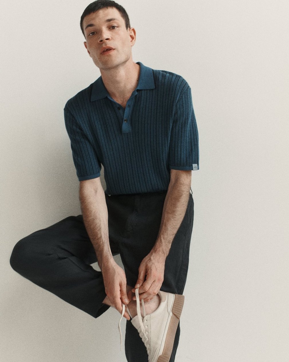 Harvey Striped Knit Polo Shirt - Moonlight - Image 7