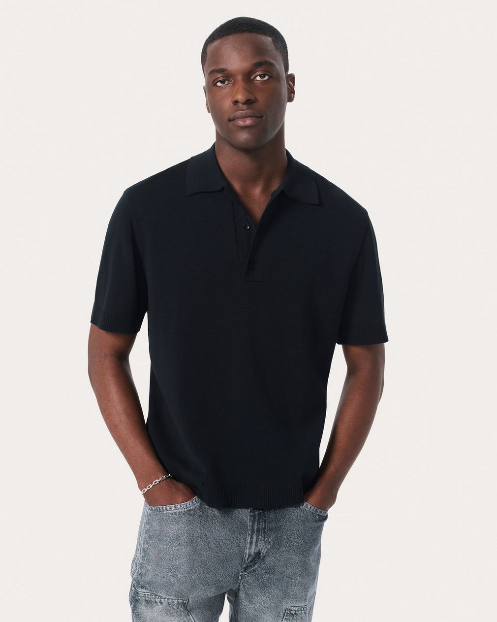 Knit Polo Shirt - Black - Image 2