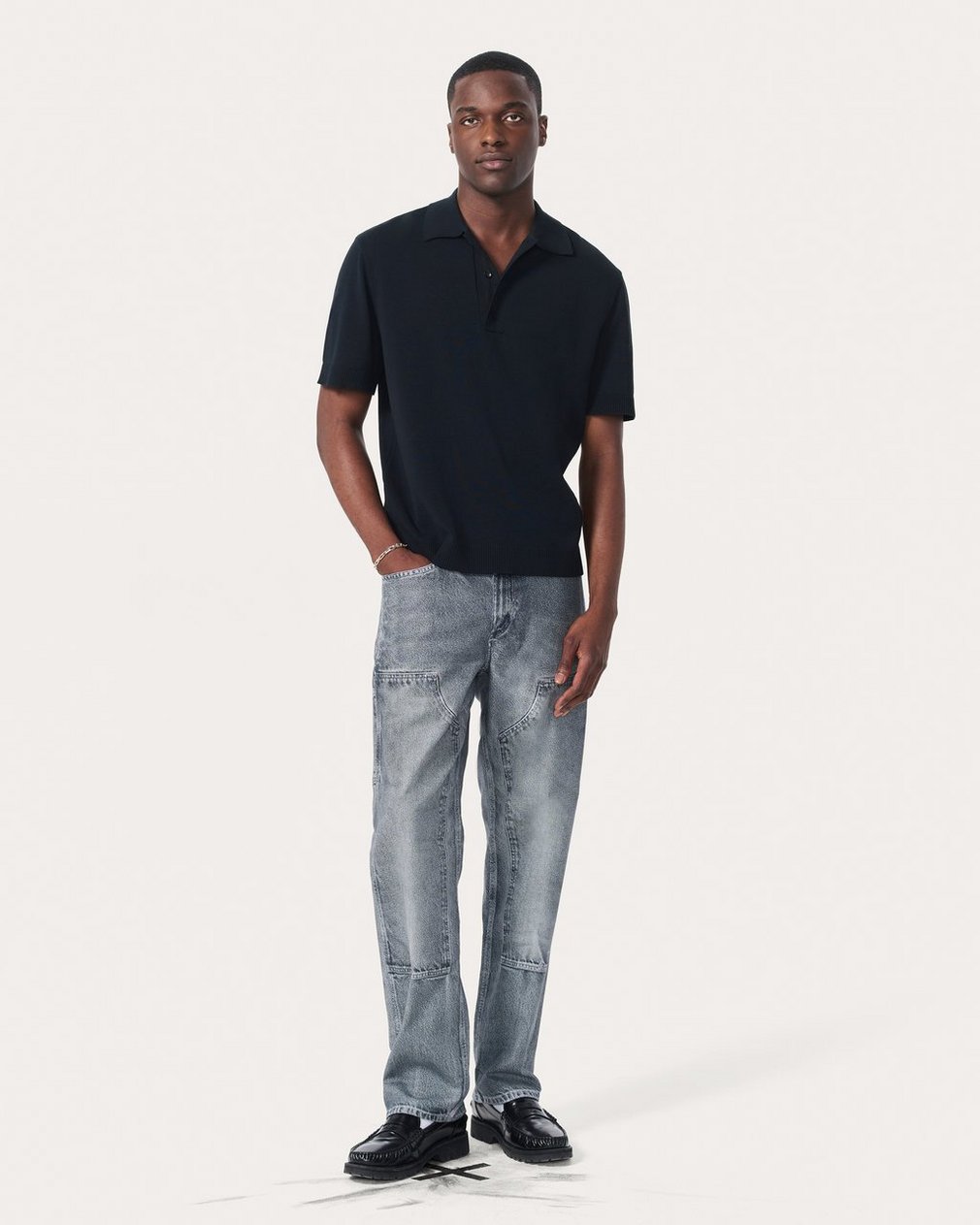Knit Polo Shirt - Black - Image 3