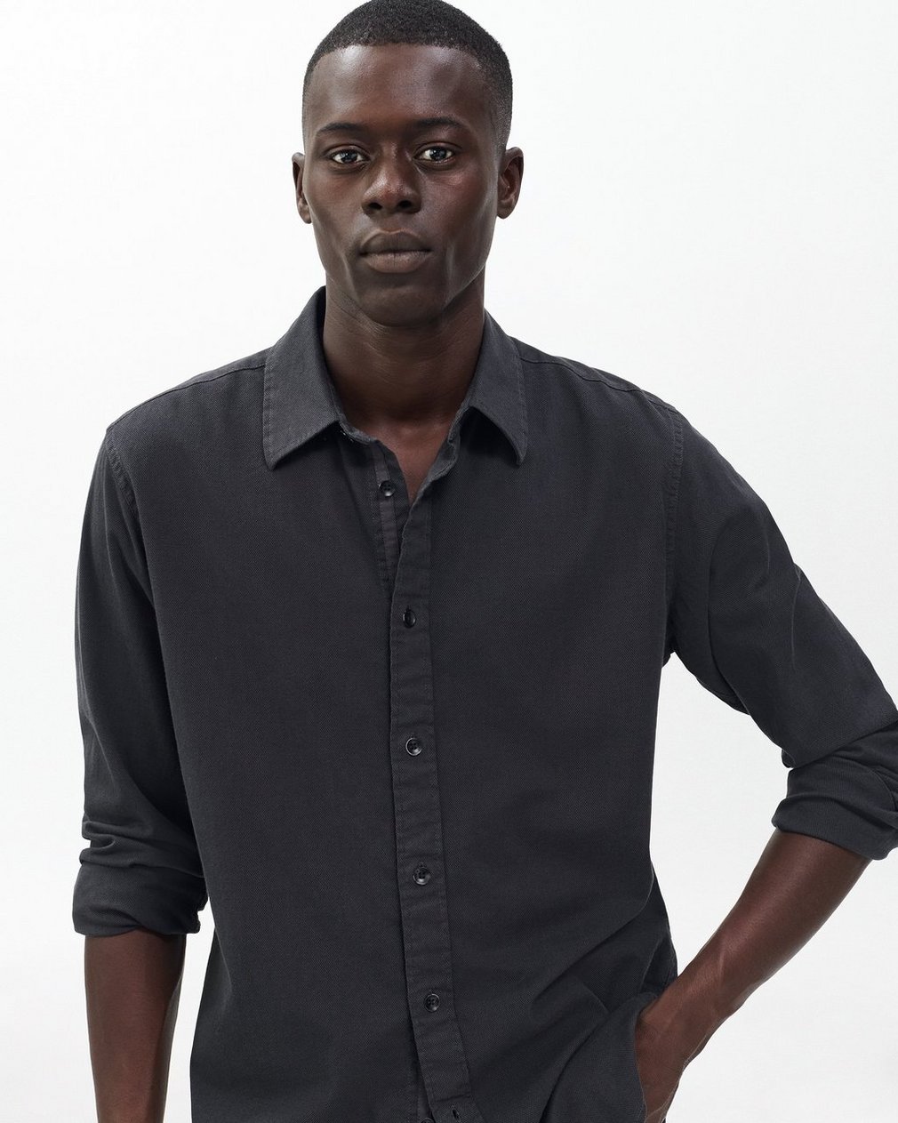 Tomlin Stretch Dobby Shirt - Charcoal Grey - Image 5