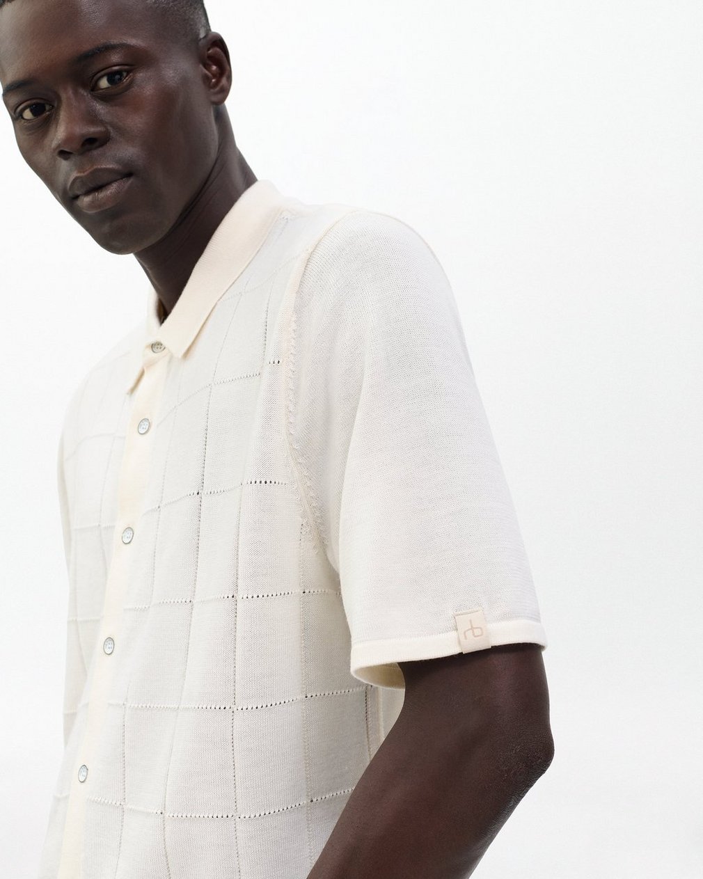 Dalton Windowpane Knit Shirt - Ivory - Image 4