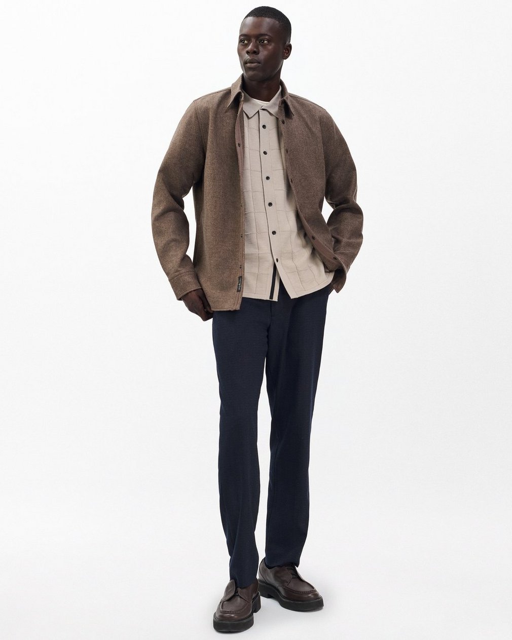 Dalton Windowpane Knit Shirt - Tan - Image 3
