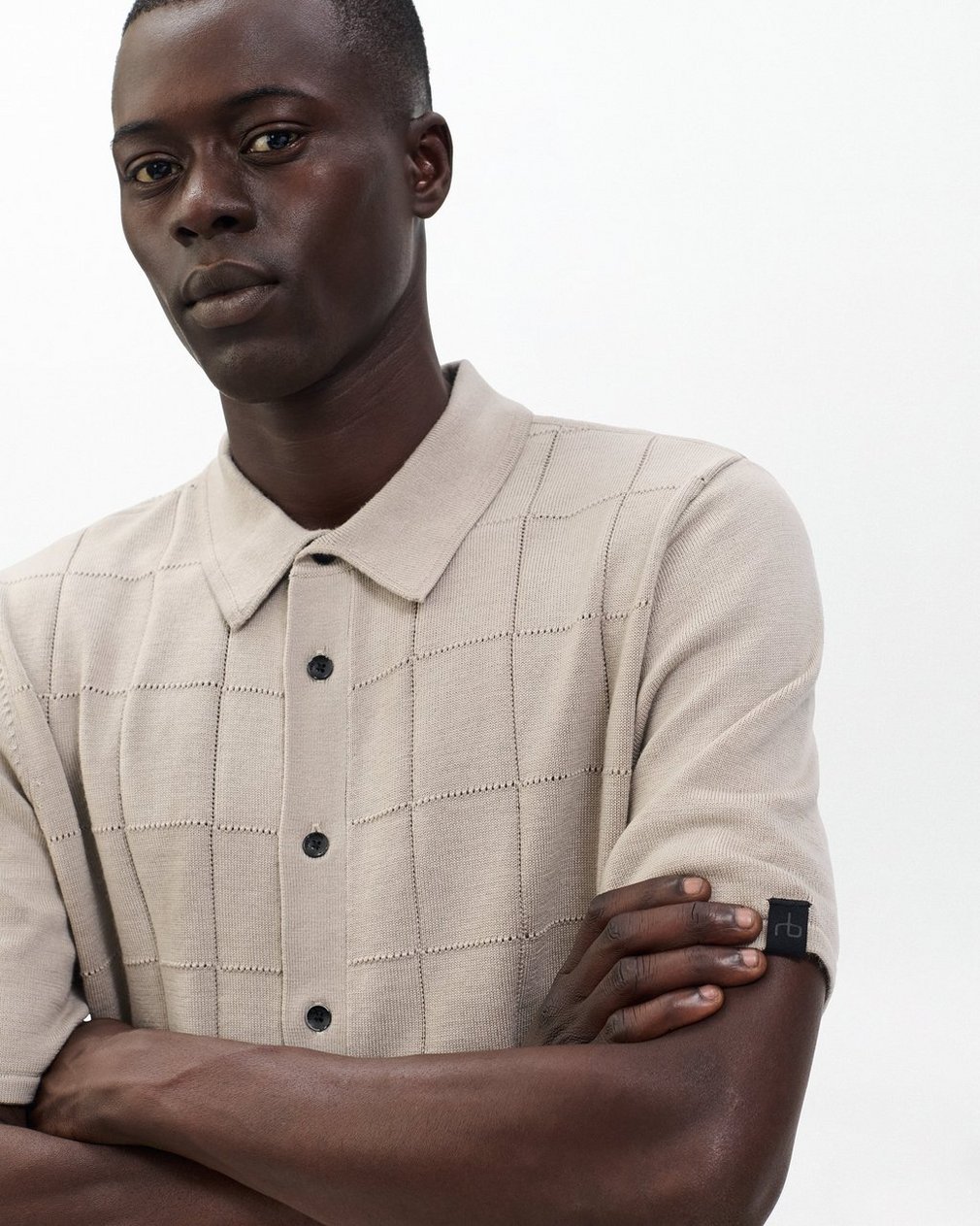 Dalton Windowpane Knit Shirt - Tan - Image 4