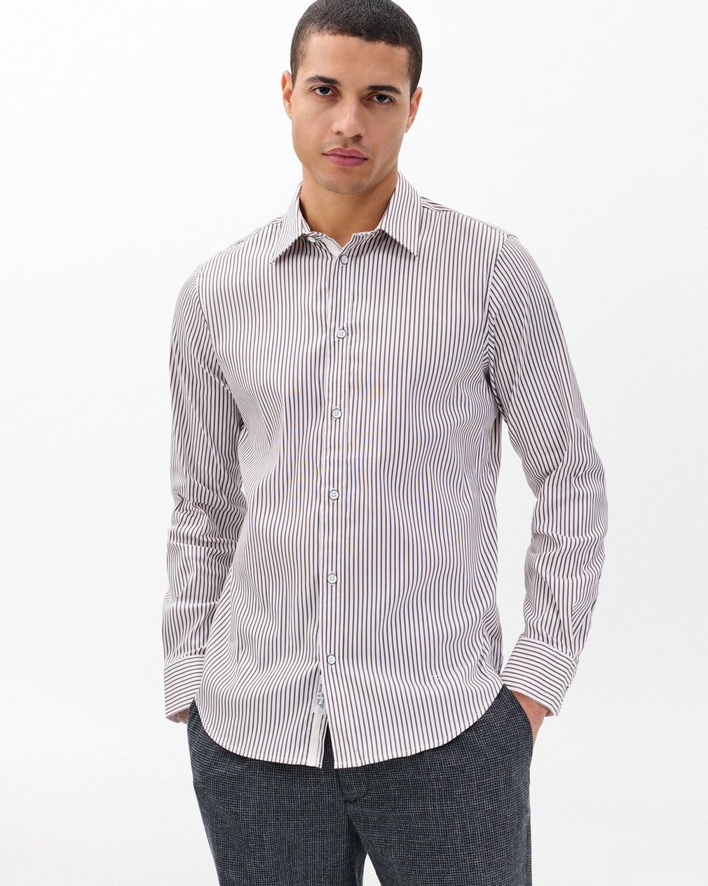 Patrick Poplin Shirt - Coffee Stripe - Image 4