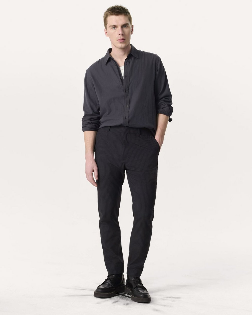 Finch Striped Cotton Gauze Shirt - Dark Grey - Image 4