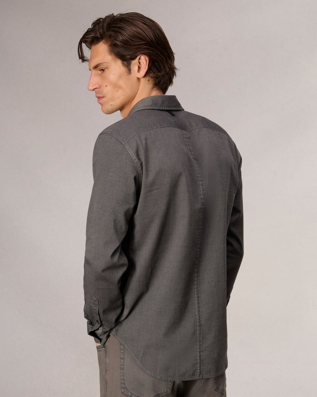 Tomlin Stretch-Cotton Dobby Shirt - Dark Grey - Image 5
