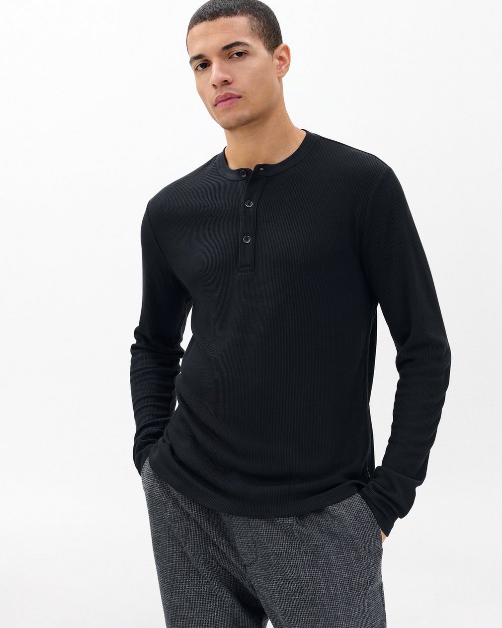 Tech Waffle Henley - Black - Image 2