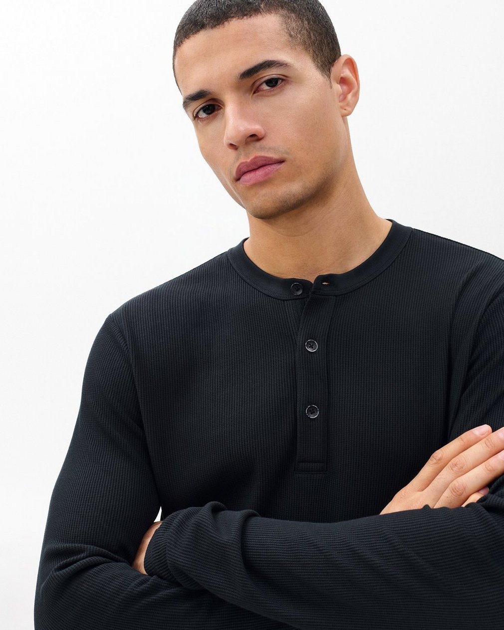 Tech Waffle Henley - Black - Image 4