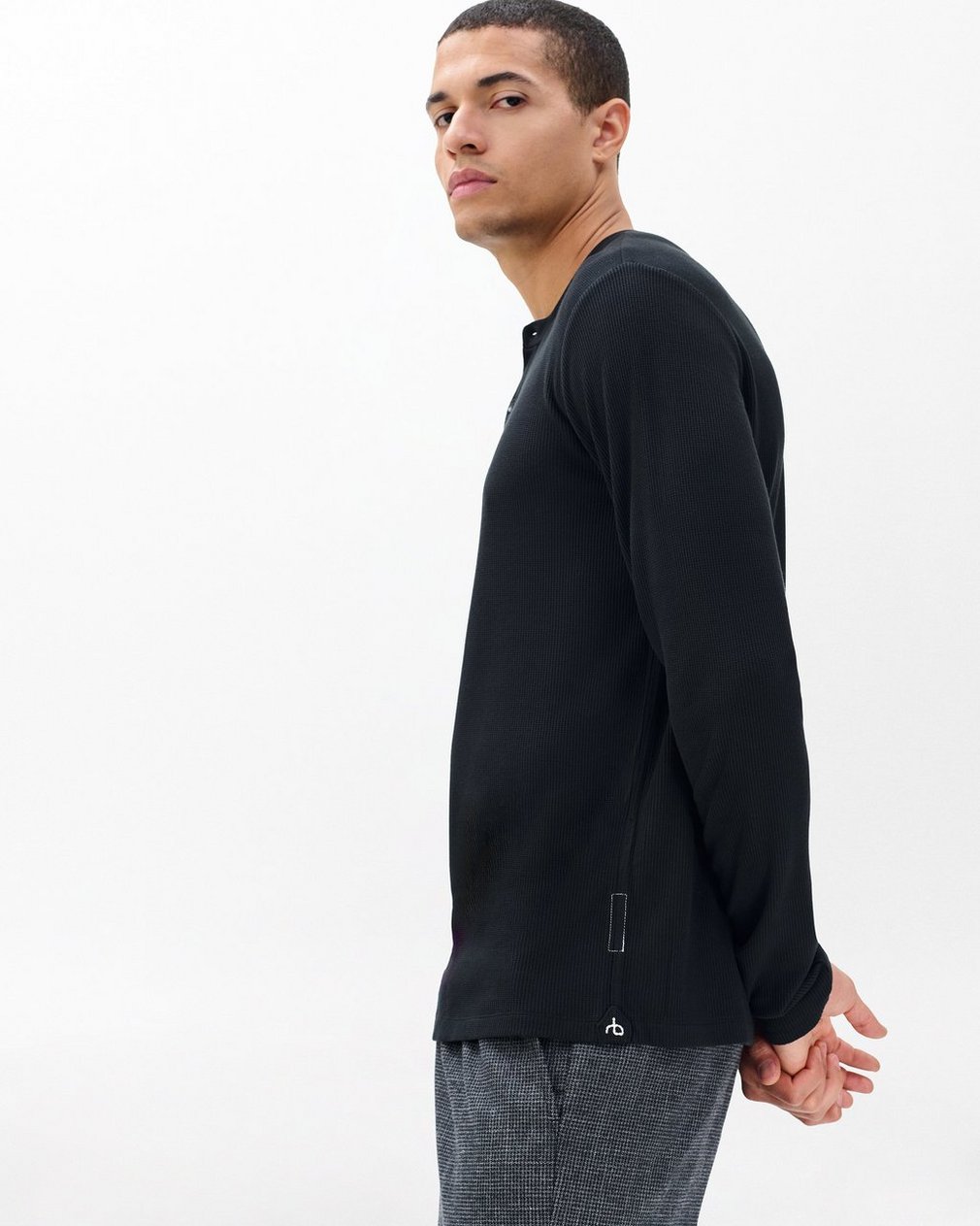 Tech Waffle Henley - Black - Image 5