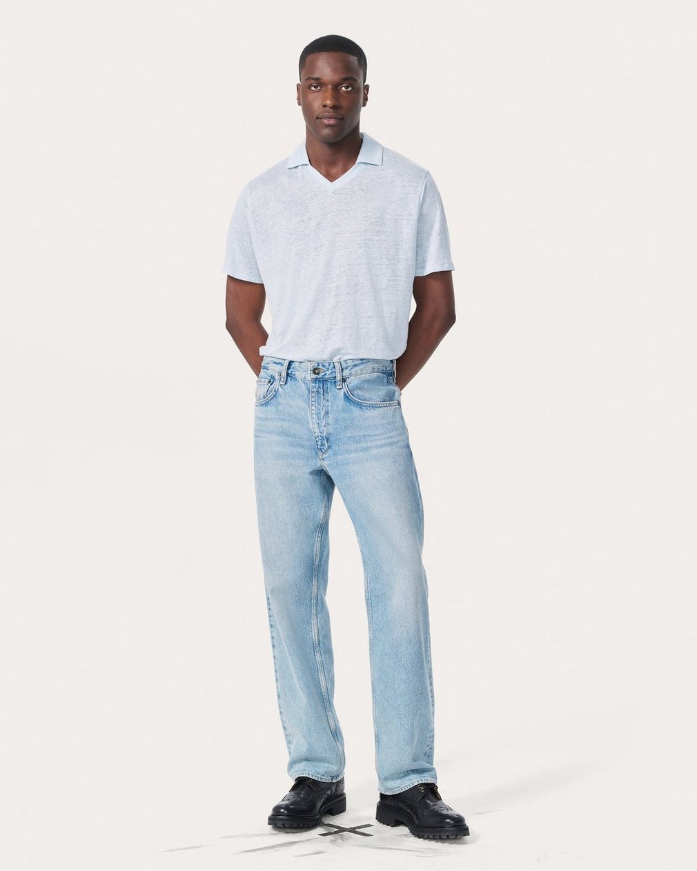 Linen Johnny Collar Polo - Arctic - Image 3