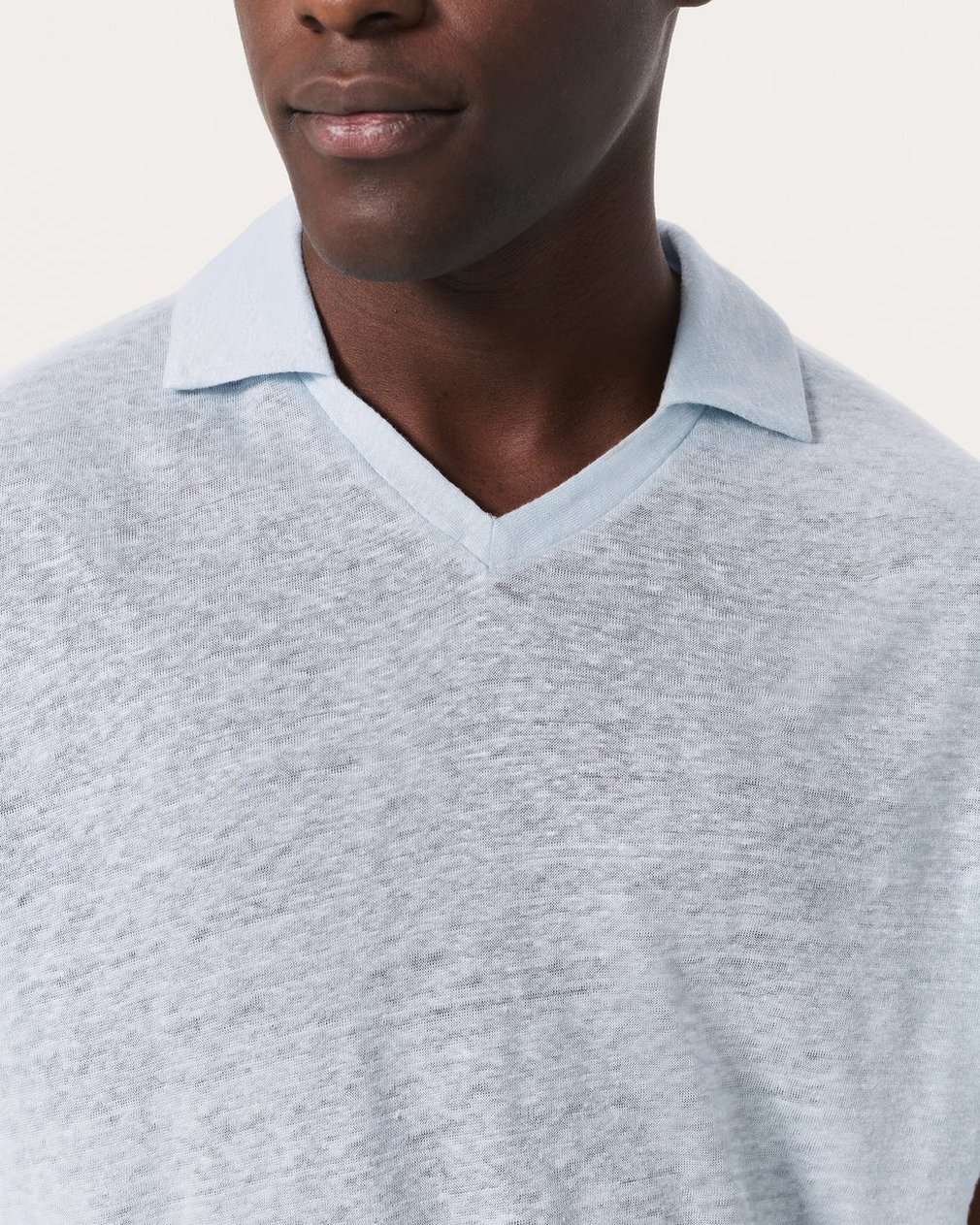 Linen Johnny Collar Polo - Arctic - Image 4